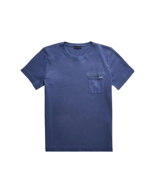 T-shirt in cotone blu di Fay in Blue da Uomo