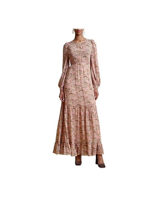 byTiMo Kleedjes ,Veelkleurig ,Leer Eco Georgette Open Back Maxi Jurk in het Brown