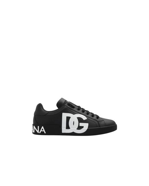 Dolce & Gabbana Black Portofino Logo-printed Low-top Sneakers for men