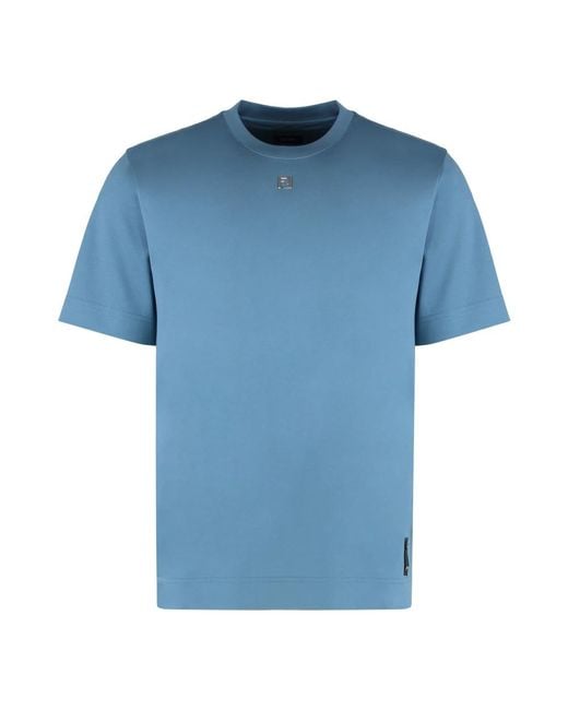 Fendi Geripptes Rundhals-Baumwoll-T-Shirt in Blue für Herren