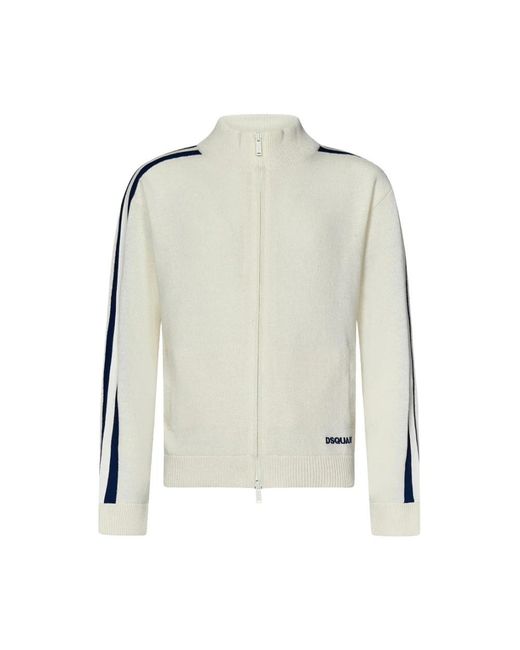 DSquared² Truien & Vesten ,Wit ,Wol Retro Sportief Wollen Blend Zip Vest in het White voor heren
