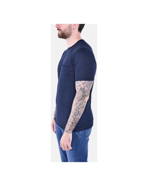 Blauer Tops ,Blauw ,Katoen Lichtgewicht Crewneck T-Shirt Met Zak in het Blue voor heren