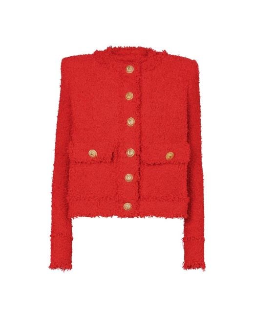 Giacca corta in tweed di Balmain in Red