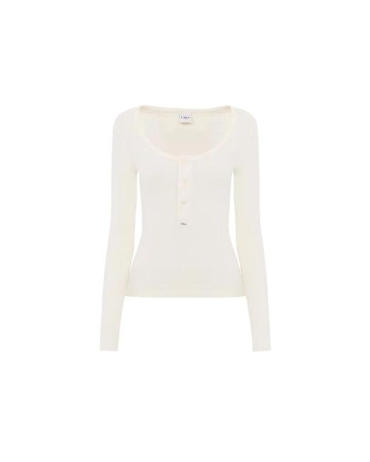 Chloé White Round-Neck Knitwear