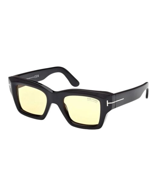 Tom Ford Quadratische sonnenbrille gelbe linse schwarzer rahmen in Blue für Herren