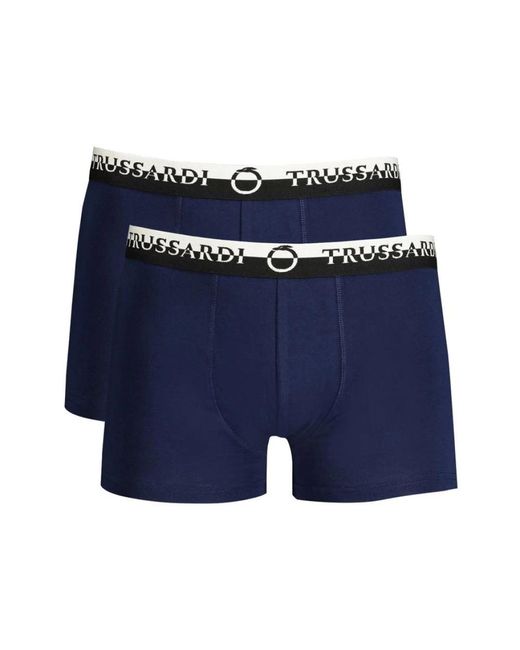 Trussardi Ondergoed ,Blauw ,Katoen Blauwe Katoenen Boxershorts Met Logo in het Blue voor heren