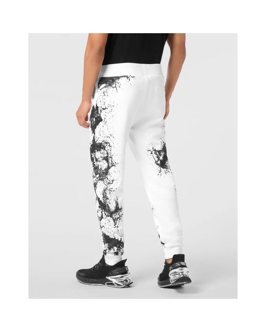 Philipp Plein Fitness ,Wit ,Katoen Jogging Broeken Splash in het White voor heren