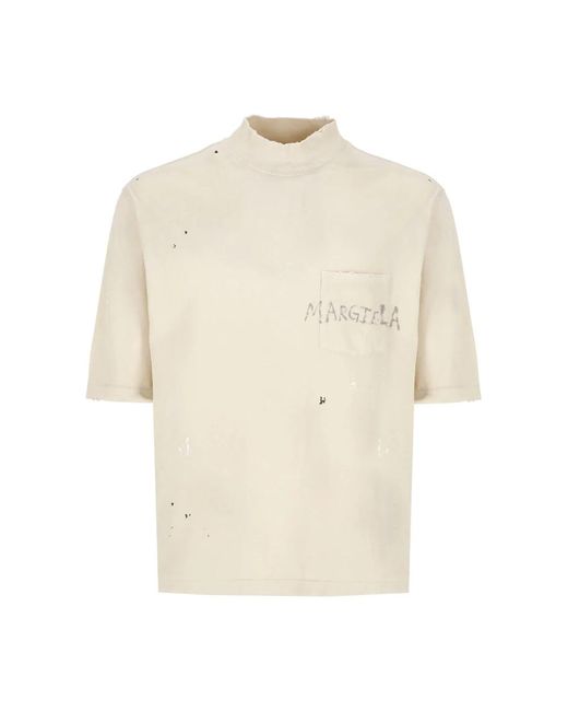 Maison Margiela Ivory baumwoll-t-shirt mit logo,handgeschriebener print rollkragen t-shirts und polos in Natural für Herren