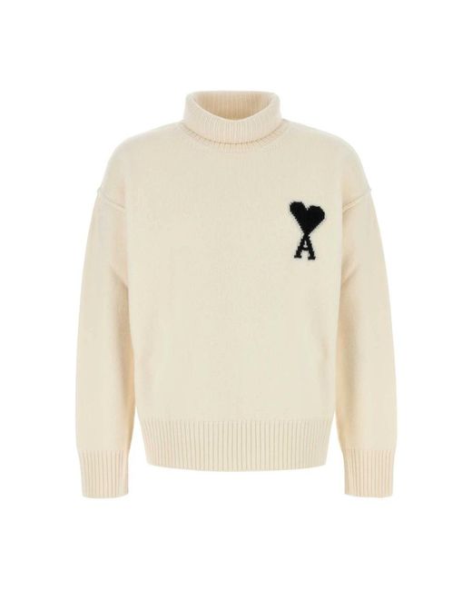 AMI Truien & Vesten ,Wit ,Wol Ami De Coeur Wool High Neck Sweater in het White voor heren
