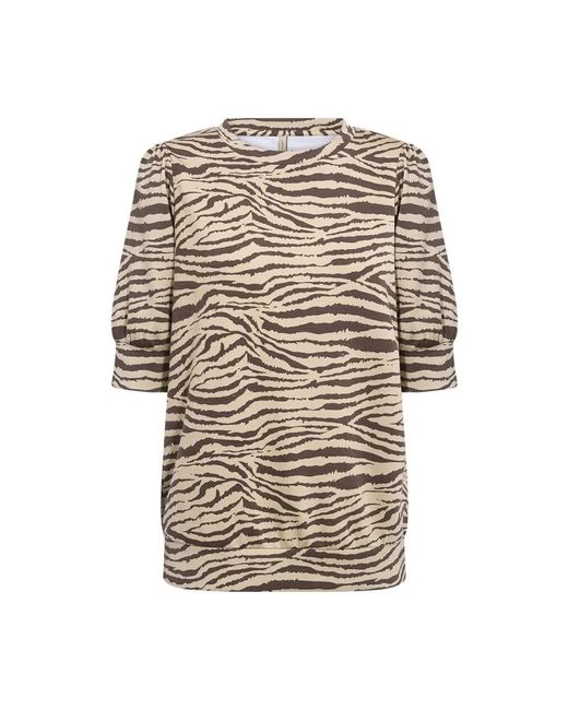 Soya Concept Zebra Print Ronde Hals Shirt in het Natural