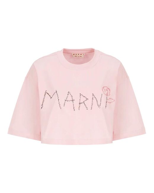 Camiseta corta de algodón rosa Marni de color Pink