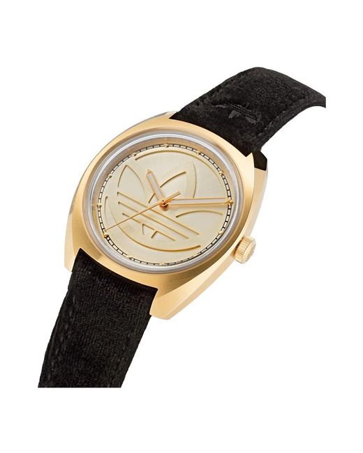 Adidas Metallic Black Leather Watch