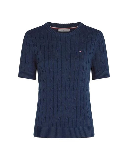 Tommy Hilfiger Gebreide Korte Mouw Trui in het Blue