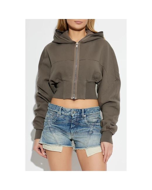 Rick Owens Hoodies & Sweatvesten ,Bruin ,Katoen Cropped Hoodie in het Green