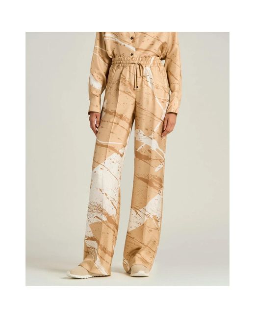Kiton Broeken ,Wijde Pijpen Broek Met Abstract Patroon in het Natural