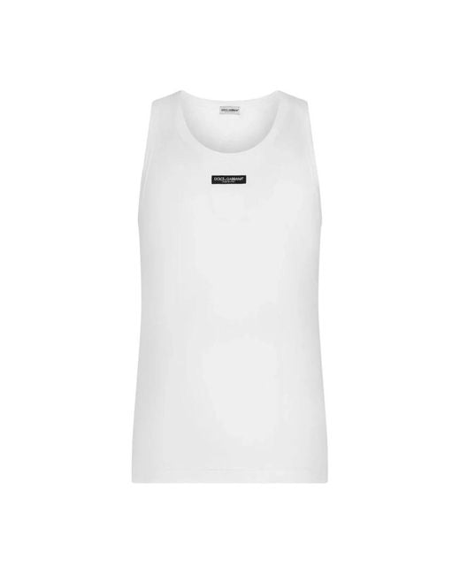 Dolce & Gabbana White Two-Way Stretch Cotton Tank Top With Logo Label for men