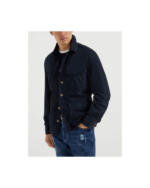 Brunello Cucinelli Navyblaue lederjacke in Blue für Herren
