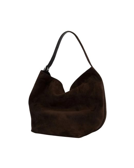 Totême  Black Braune Leder Shopper Tasche Mit Klappe