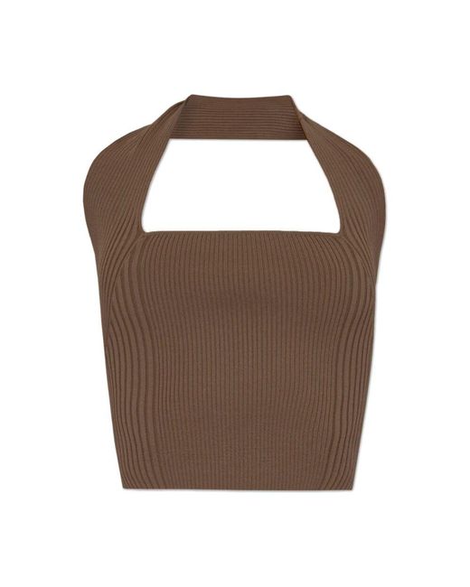 By Malene Birger Brown Gestreiftes top mit freiliegenden schultern ronda