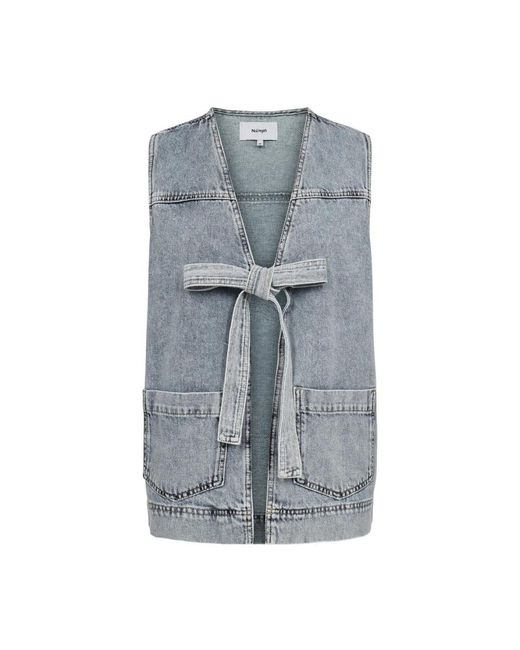 Numph Jassen ,Blauw ,Denim Denim Gilet Lichtblauw Bleekmiddel in het Gray