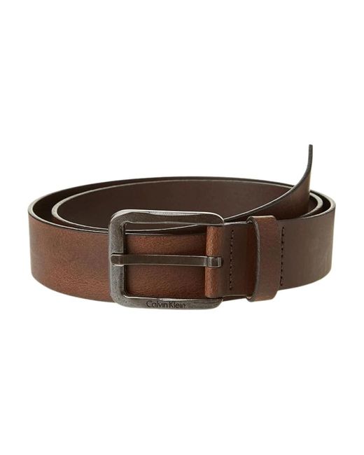 Calvin Klein Accessoires ,Bruin ,Leer Metalen Logo Riem in het Brown voor heren