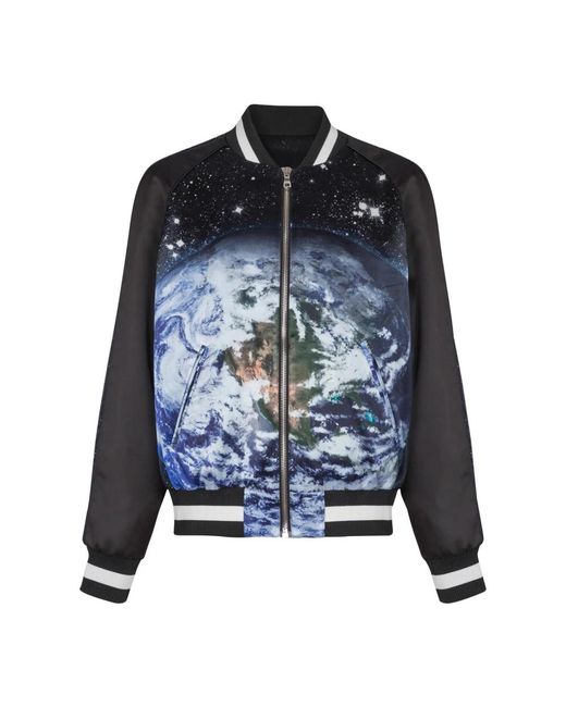 Balmain Jassen ,Veelkleurig ,Satijn Gedrukte Earth And Stars Bomberjack in het Blue voor heren