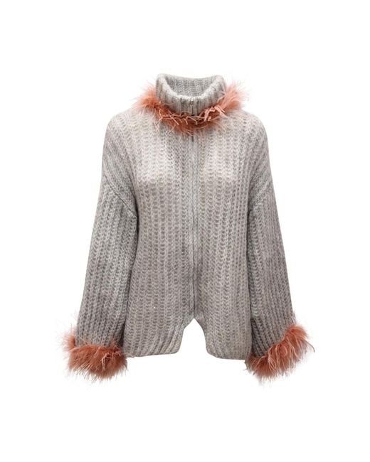 PHO® Firenze Truien & Vesten ,Grijs ,Wol Cardigan Full-Zip Paillettes Sweater in het Gray