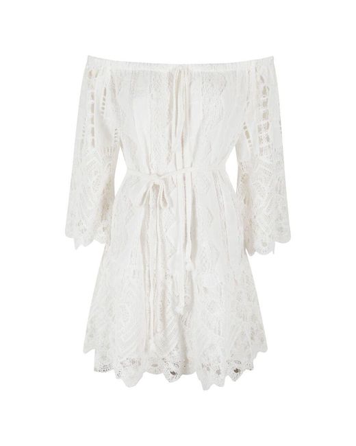 Pinko White Weiße Sangallo-Spitzenkleid