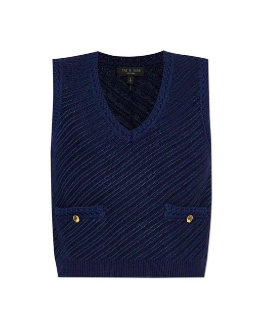 Rag & Bone Truien & Vesten ,Blauw ,Katoen Vest Met Zakken in het Blue