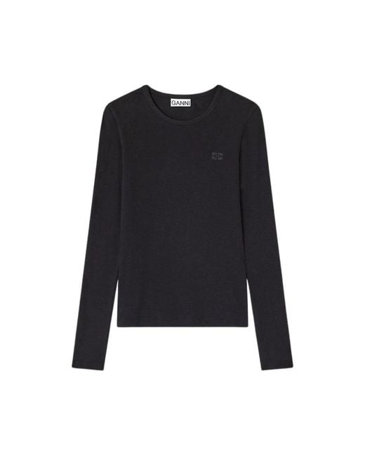 Ganni Black Long Sleeve T-Shirts