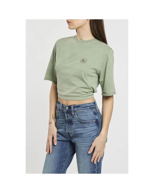 Department 5 Green Grünes t-shirt crop top mit kordelzug