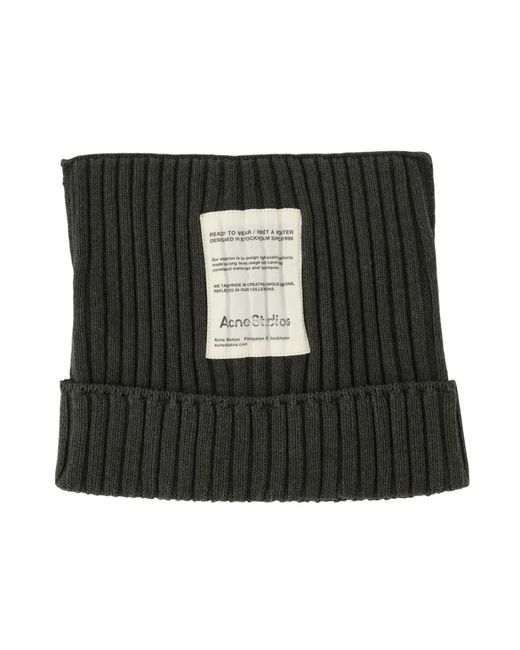 Acne Black Ribbed Square Beanie