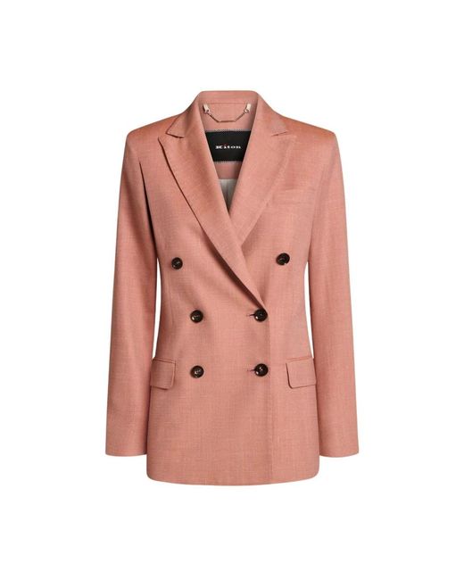 Kiton Double-Breasted Coats in het Pink