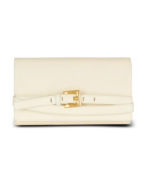 Balmain Natural Shuffle Brieftasche Aus Geknittertem Leder Mit Kette