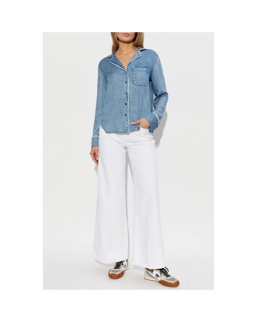 Rag & Bone Overhemden ,Blauw ,Denim Miramar Long-Sleeve Lounge Shirt in het Blue