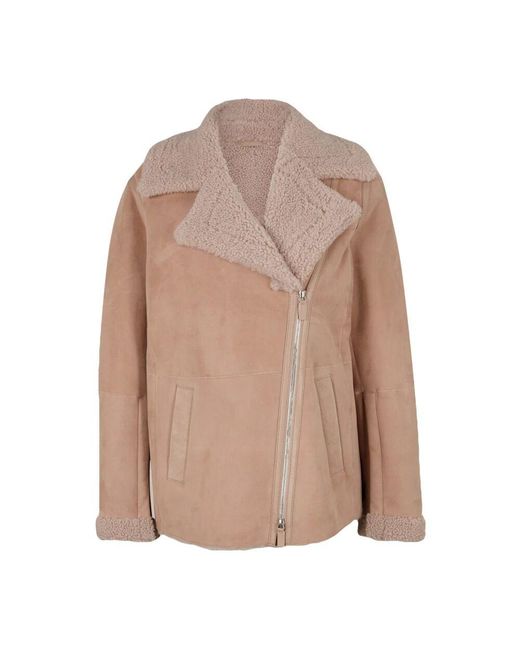 Windsor. Brown Bikerjacke aus lammfell mit breitem revers
