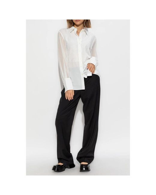 Helmut Lang White Bluse mit spitzenbesatz vorne