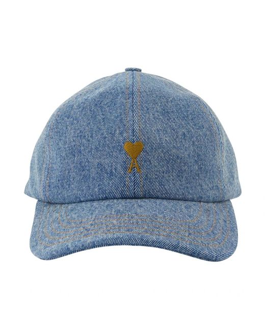 AMI Accessoires ,Blauw ,Katoen Ami De Coeur Embroidery Cap in het Blue