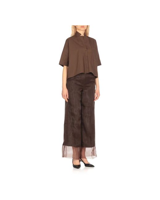 Antonelli Brown Braune Baumwollbluse Mit Kragen