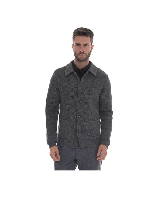 Paoloni Truien & Vesten ,Grijs ,Wol Sweater Jacket in het Black voor heren