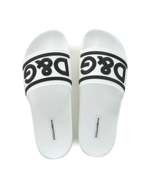 Dolce & Gabbana Logo slides gummi sandalen in White für Herren