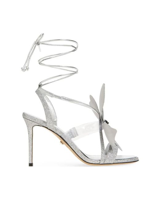 Mach & Mach White Glitzer Runde Zehensandalen