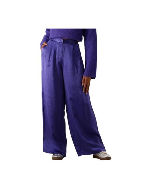 SELECTED Broeken ,Paars ,Satijn Slfselene Hw Wide Pant in het Blue