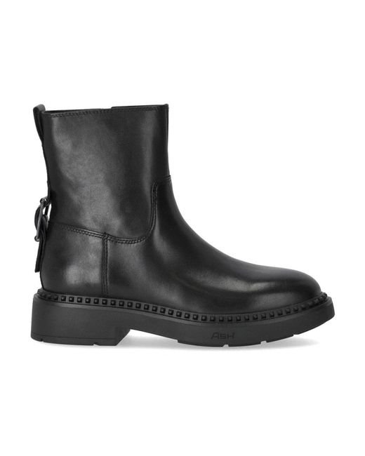 Ash Black Schwarzer Lederstiefelette Mit Reißverschluss