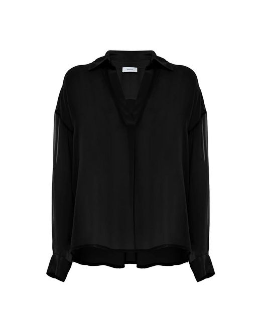 Kocca Stijlvolle V-Hals Doorschijnende Blouse in het Black