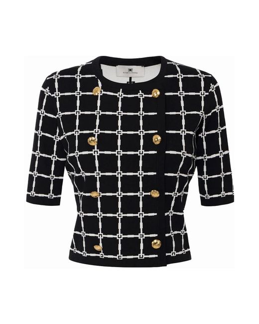 Elisabetta Franchi Truien & Vesten ,Zwart ,Jacquard Cardigan Met Logo Motief in het Black