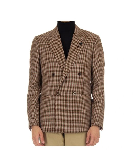 Lardini Jassen ,Veelkleurig ,Wol Double-Breasted Patch Pocket Jacket in het Brown voor heren