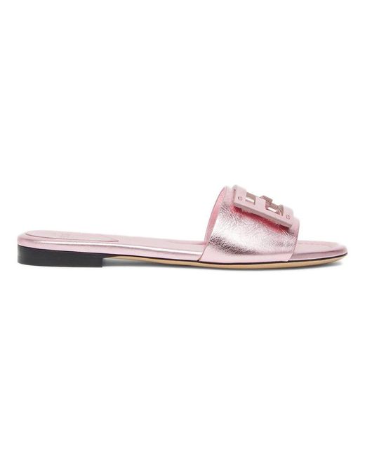 Fendi Pink Metallic slides mit baguette-motiv