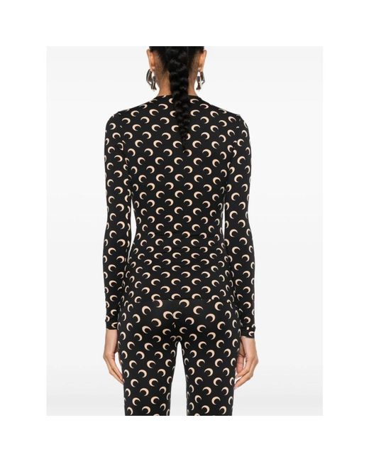 MARINE SERRE Tops ,Veelkleurig ,Tweed Top Met Maanprint En Ronde Hals in het Black