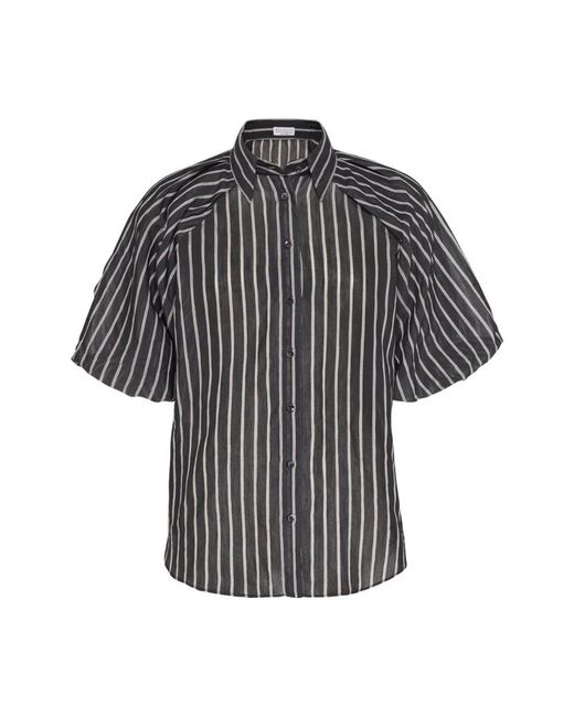 Brunello Cucinelli Black Cotton-silk Striped Shirt
